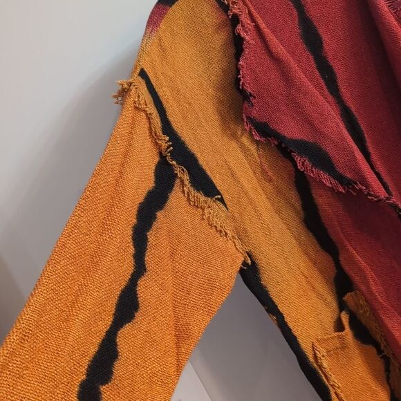 Dilemma Vintage Art To Wear Multicolor Burlap Rayon Fringed Open Cardigan - Picture 5 of 6